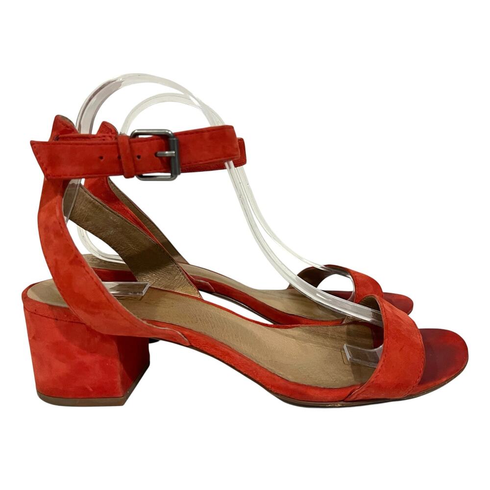 Madewell Sandals Heels Womens 8.5 The Alice Suede Red Block Heel Ankle Strap